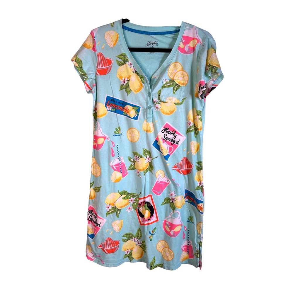 Nick & Nora Womens' Blue Lemonade Fruit Print Cozy Soft Sleep Dress‎ Size XS